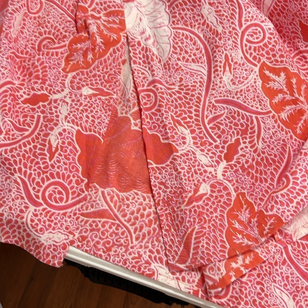Fragonard Parfumeur One Size Caftan Tropical Print Maxi Dress Coral Smock Waist - Picture 11 of 15